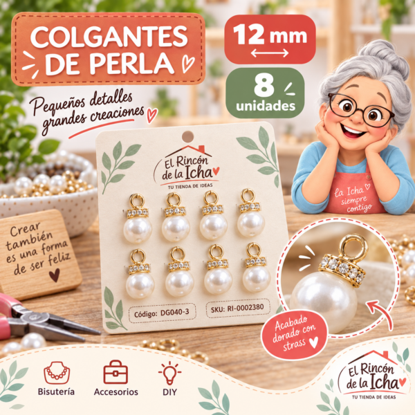 ri-0002380-dg040-3 Colgantes de perla con argolla de strass – 12 mm – 8 unidades