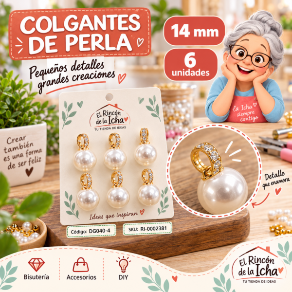 ri-0002381-dg040-4 Colgantes de perla con argolla de strass – 14 mm – 6 unidades
