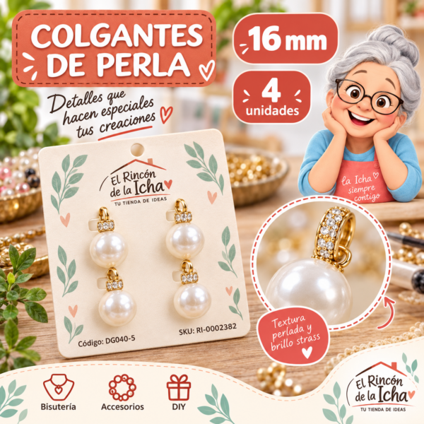 ri-0002382-dg040-5 Colgantes de perla con argolla de strass – 16 mm – 4 unidades
