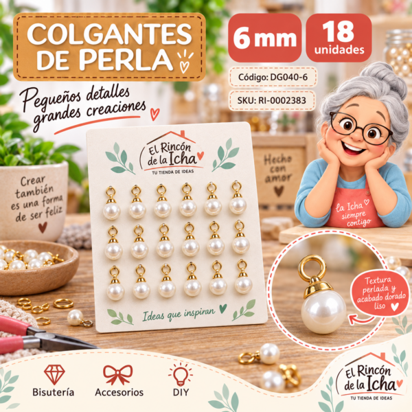 ri-0002383-dg040-6 Colgantes de perla con terminal dorado – 6 mm – 18 unidades