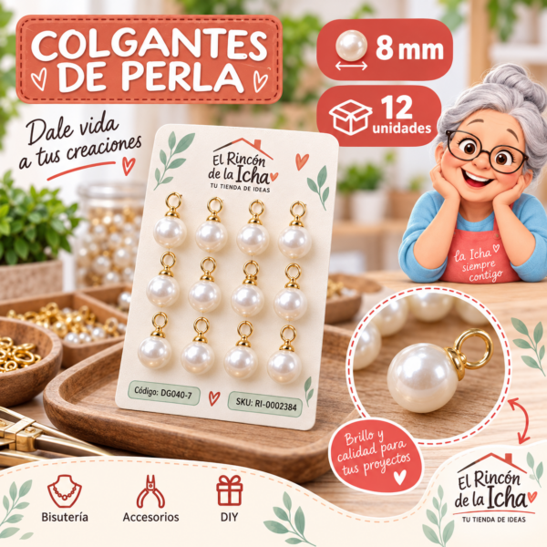 ri-0002384-dg040-7 Colgantes de perla con terminal dorado – 8 mm – 12 unidades