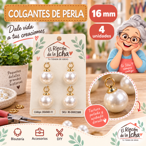Colgantes de perla con terminal dorado – 16 mm – 4 unidades