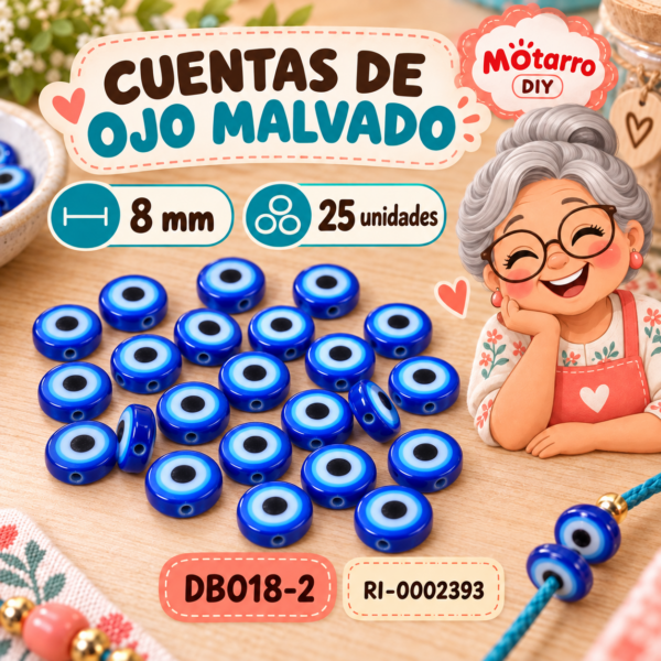 ri-0002393-db018-2 Cuentas planas de ojo malvado azules – 8 mm – 25 unidades