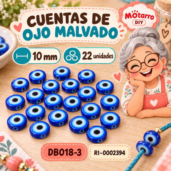 ri-0002394-db018-3 Cuentas planas de ojo malvado azules – 10 mm – 22 unidades