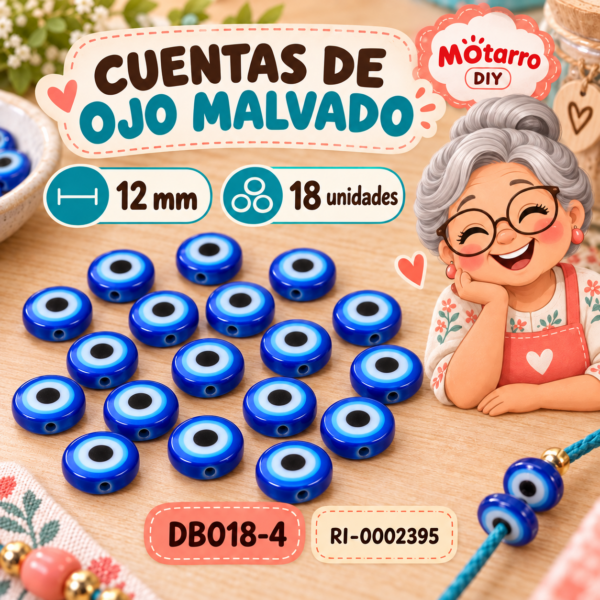ri-0002395-db018-4 Cuentas planas de ojo malvado azules – 12 mm – 18 unidades