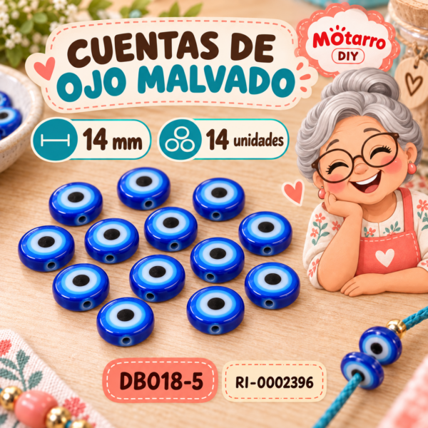 ri-0002396-db018-5 Cuentas planas de ojo malvado azules – 14 mm – 14 unidades