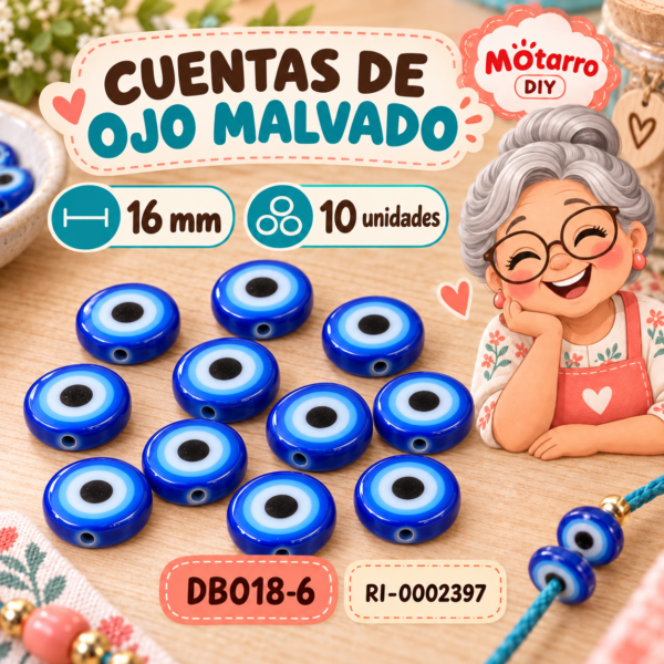 ri-0002397-db018-6 Cuentas planas de ojo malvado azules – 16 mm – 10 unidades