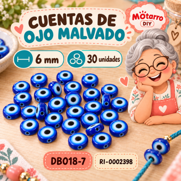 ri-0002398-db018-7 Cuentas redondas de ojo malvado azules – 6 mm – 30 unidades