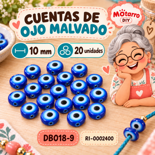 ri-0002400-db018-9 Cuentas redondas de ojo malvado azules – 10 mm – 20 unidades