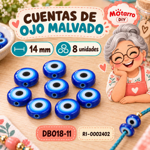 ri-0002402-db018-11 Cuentas redondas de ojo malvado azules – 14 mm – 8 unidades