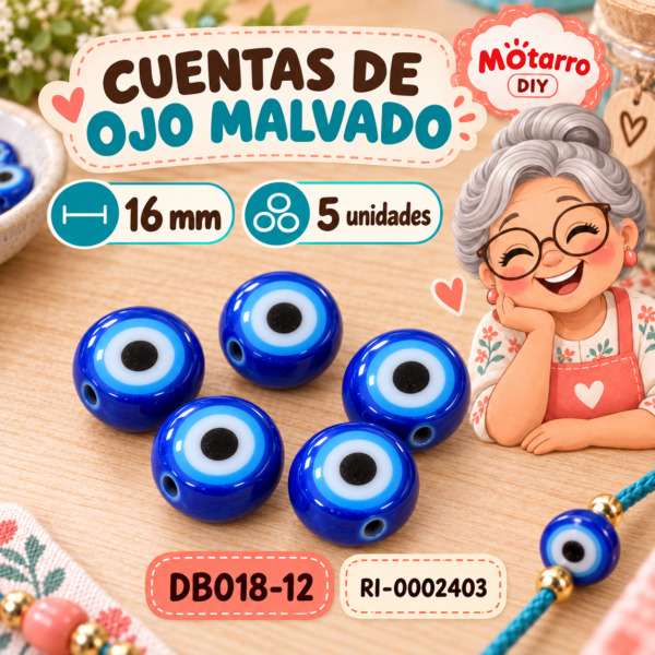 ri-0002403-db018-12 Cuentas redondas de ojo malvado azules – 16 mm – 5 unidades