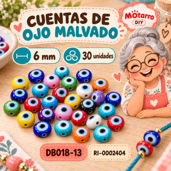 Cuentas redondas de ojo malvado multicolor – 6 mm – 30 unidades