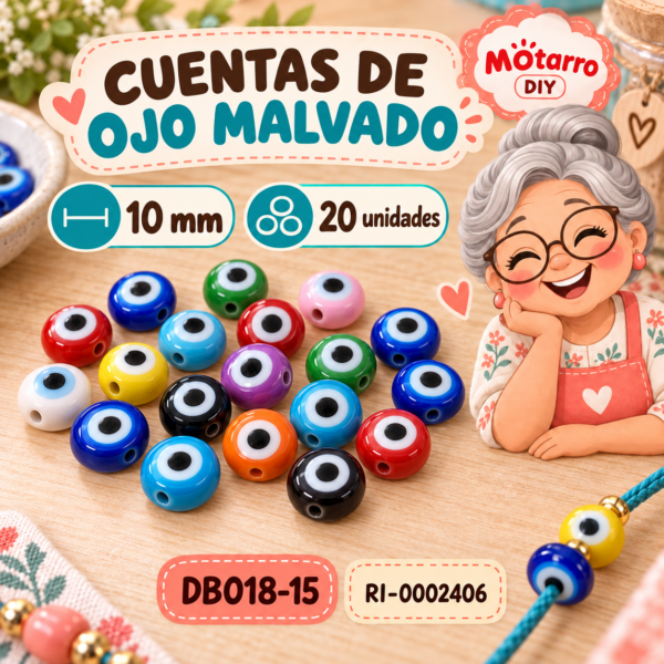 Cuentas redondas de ojo malvado multicolor – 10 mm – 20 unidades