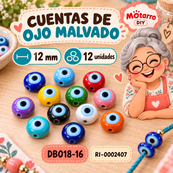 ri-0002407-db018-16 Cuentas redondas de ojo malvado multicolor – 12 mm – 12 unidades