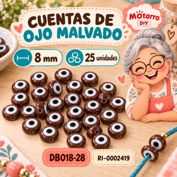 ri-0002419-db018-28 Cuentas redondas de ojo malvado café – 8 mm – 25 unidades