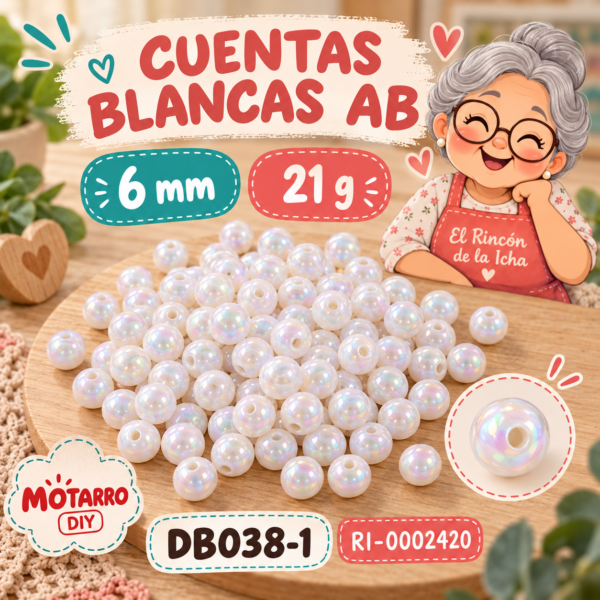 ri-0002420-db038-1 Cuentas blancas AB redondas – 6 mm – 21 g