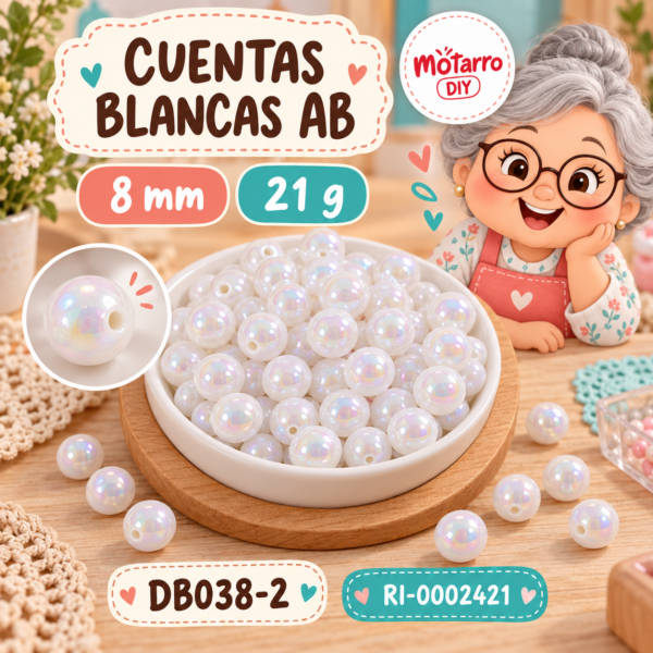 ri-0002421-db038-2 Cuentas blancas AB redondas – 8 mm – 21 g