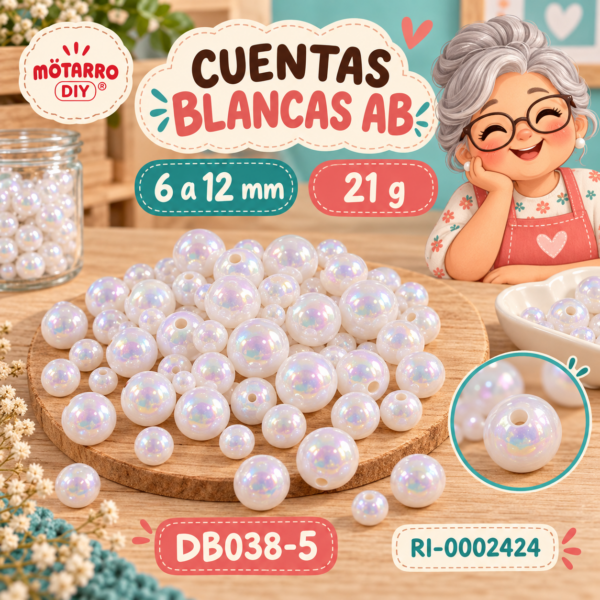 ri-0002424-db038-5 Cuentas blancas AB redondas surtidas – 6 a 12 mm – 21 g