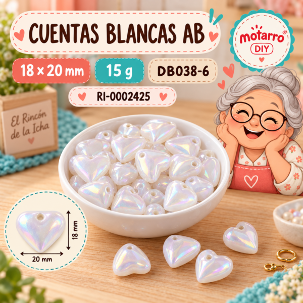 ri-0002425-db038-6 Cuentas blancas AB de corazón colgante – 18 × 20 mm – 15 g