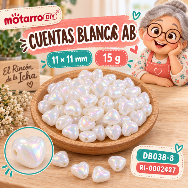 ri-0002427-db038-8 Cuentas blancas AB de corazón abombado – 11 × 11 mm – 15 g