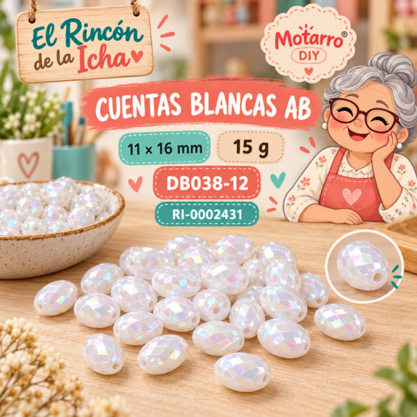 ri-0002431-db038-12 Cuentas blancas AB ovaladas facetadas – 11 × 16 mm – 15 g