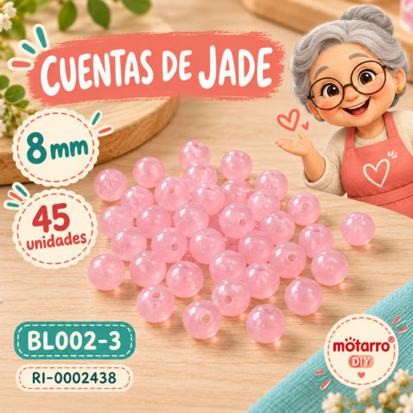 Cuentas de jade rosa claro – 8 mm – 45 unidades