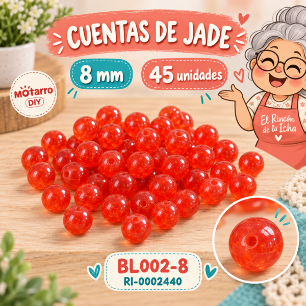 Cuentas de jade rojo naranja – 8 mm – 45 unidades