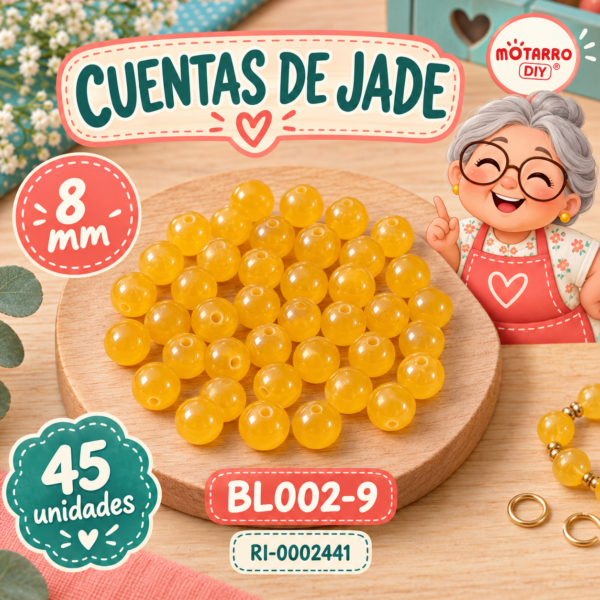 Cuentas de jade amarillo miel – 8 mm – 45 unidades