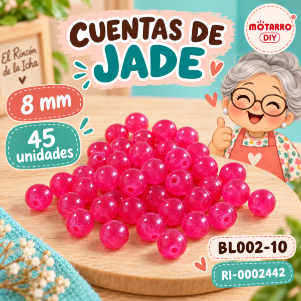 Cuentas de jade fucsia – 8 mm – 45 unidades