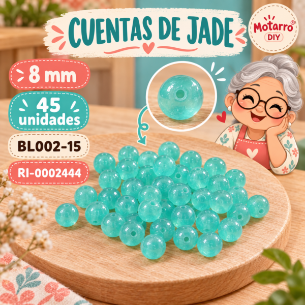 Cuentas de jade turquesa – 8 mm – 45 unidades