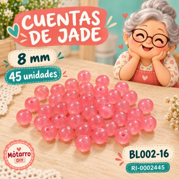 Cuentas de jade rosado sandía – 8 mm – 45 unidades