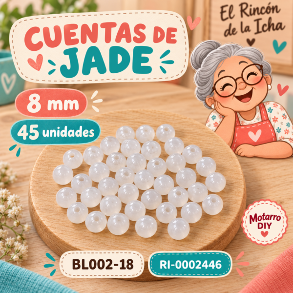 Cuentas de jade blancas – 8 mm – 45 unidades
