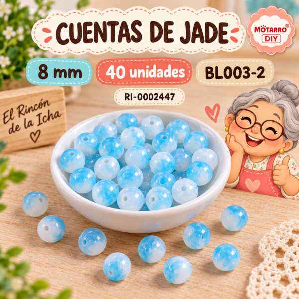 Cuentas de jade bicolor celeste – 8 mm – 40 unidades