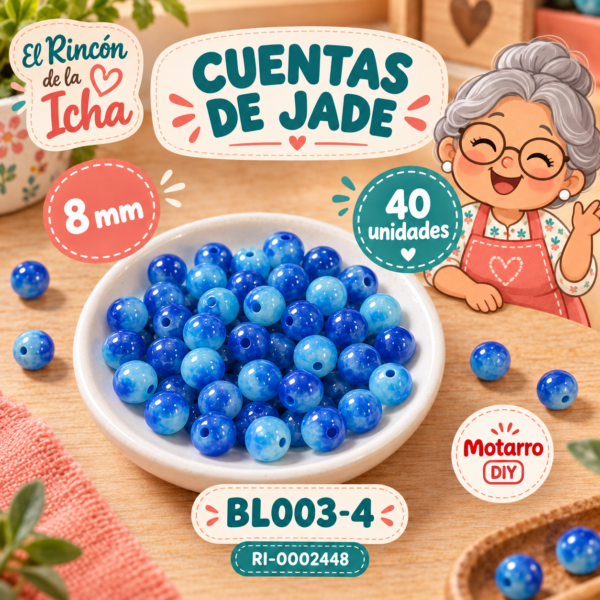 Cuentas de jade bicolor azules – 8 mm – 40 unidades