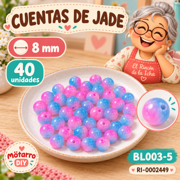 Cuentas de jade bicolor rosadas y azules – 8 mm – 40 unidades
