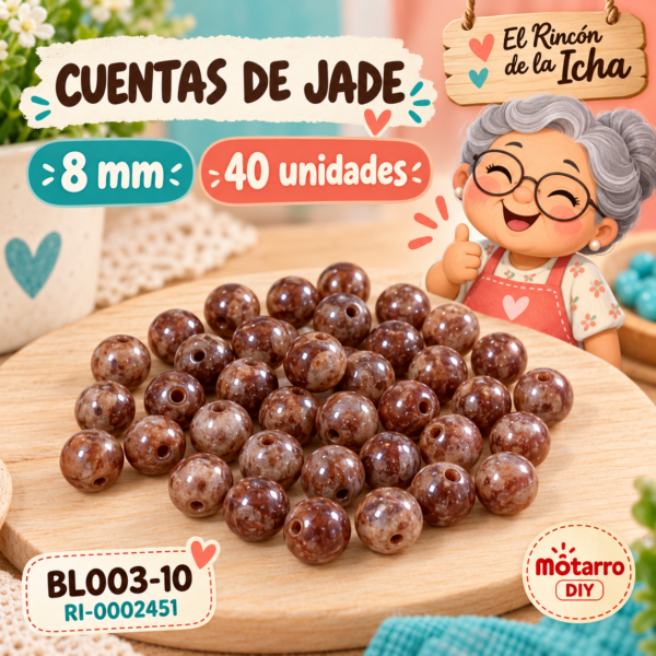 Cuentas de jade marmoleadas café – 8 mm – 40 unidades