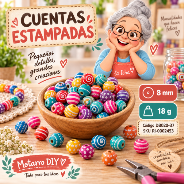 ri-0002453-db020-37 Cuentas redondas estampadas multicolor intensas – 8 mm – 18 g