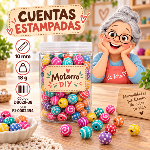 ri-0002454-db020-38 Cuentas redondas estampadas multicolor intensas – 10 mm – 18 g