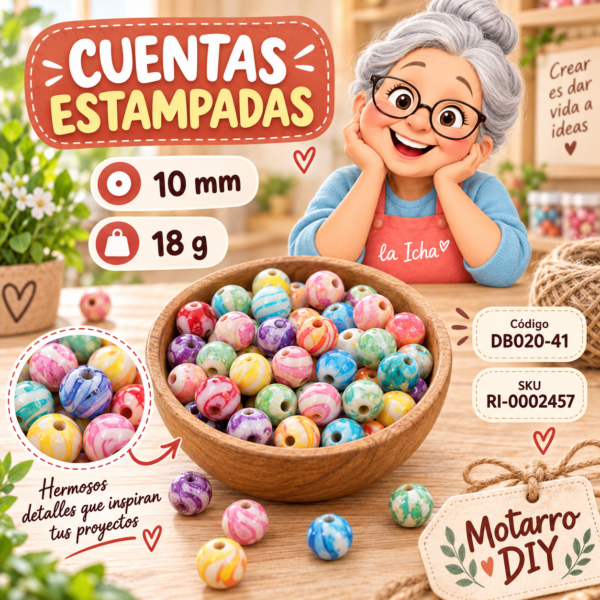 ri-0002457-db020-41 Cuentas redondas con motivos marmoleados – 10 mm – 18 g