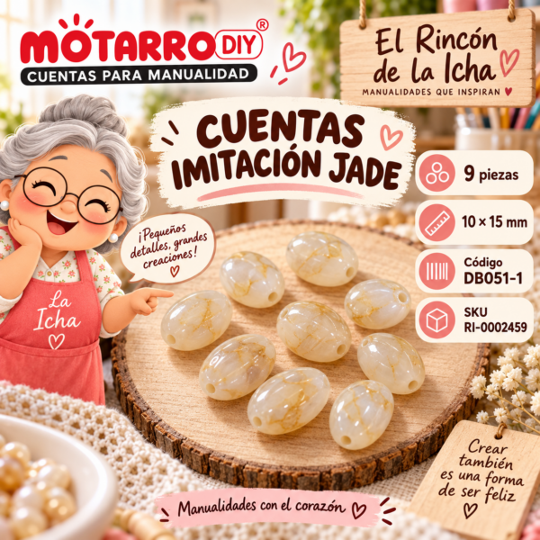 ri-0002459-db051-1 Cuentas tipo aro imitación jade beige – 9 piezas – 10 × 15 mm