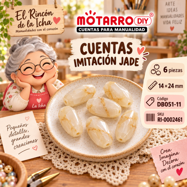 Cuentas alargadas imitación jade beige – 6 piezas – 14 × 24 mm