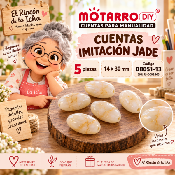 ri-0002463-db051-13 Cuentas ovaladas imitación jade beige – 5 piezas – 14 × 30 mm