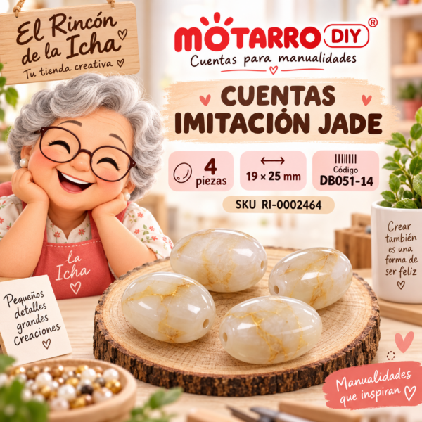 ri-0002464-db051-14 Cuentas ovaladas imitación jade beige – 4 piezas – 19 × 25 mm