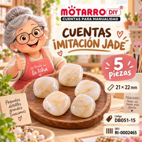 Cuentas cuadradas redondeadas imitación jade beige – 5 piezas – 21 × 22 mm