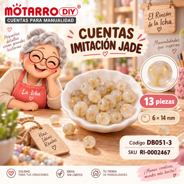 Cuentas redondas imitación jade beige – 13 piezas – 6 × 14 mm