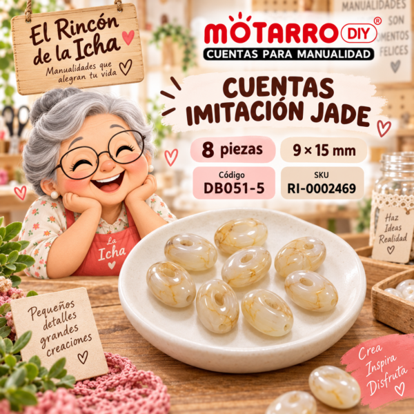 ri-0002469-db051-5 Cuentas tipo aro imitación jade beige – 8 piezas – 9 × 15 mm
