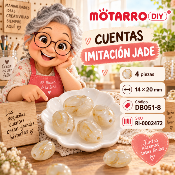 ri-0002472-db051-8 Cuentas ovaladas imitación jade beige – 4 piezas – 14 × 20 mm