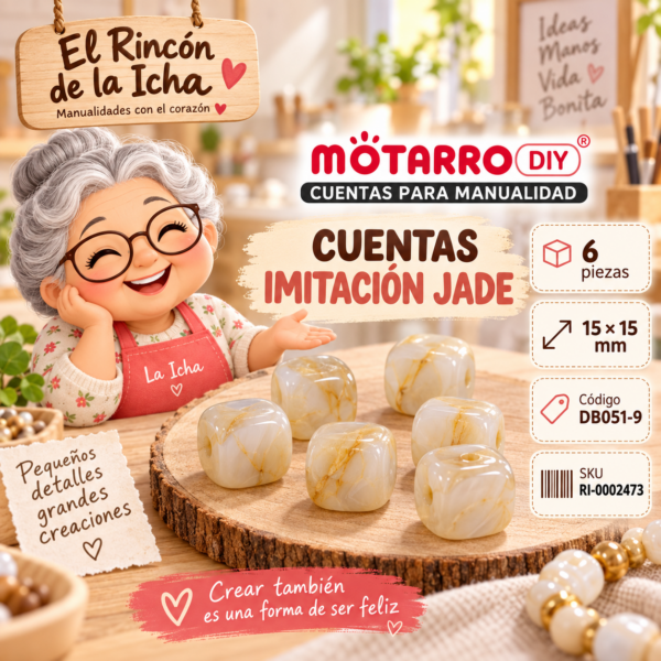 ri-0002473-db051-9 Cuentas cuadradas imitación jade beige – 6 piezas – 15 × 15 mm