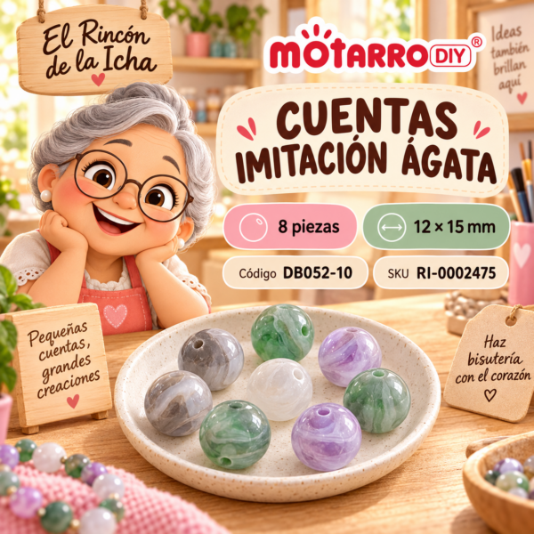 ri-0002475-db052-10 Cuentas redondas imitación ágata multicolor – 8 piezas – 12 × 15 mm
