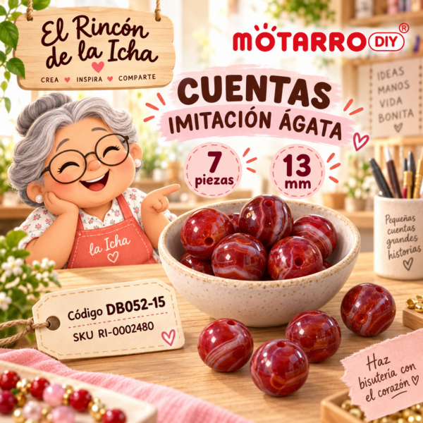 ri-0002480-db052-15 Cuentas redondas imitación ágata roja – 7 piezas – 13 mm